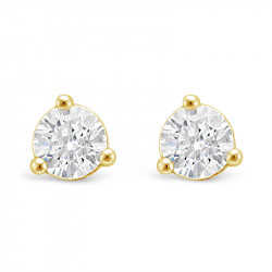Solitaire Diamond Stud Earrings in a 3-Claw Setting, Set 18ct Yellow Gold. Tdw 0.70ct